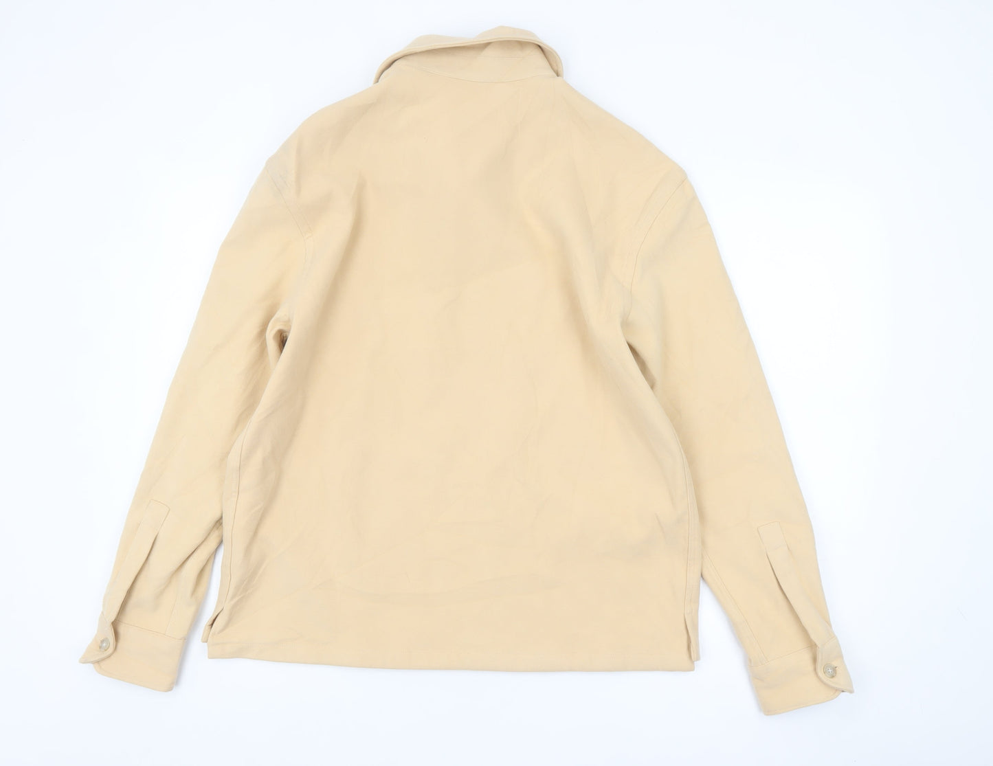 Zara Men's Beige Long Sleeve Polo Shirt Size S Regular Fit