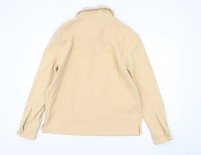 Zara Men's Beige Long Sleeve Polo Shirt Size S Regular Fit
