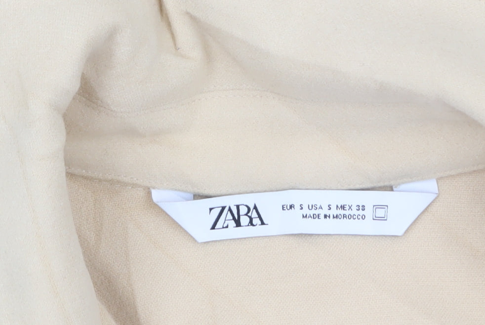 Zara Men's Beige Long Sleeve Polo Shirt Size S Regular Fit