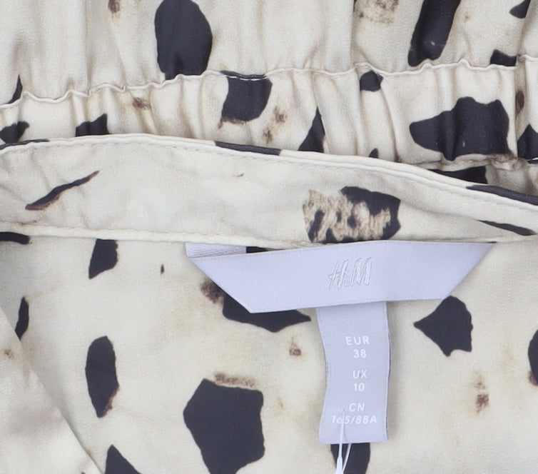 H&M Women Beige Animal Print V-Neck Shirt Dress Size 10