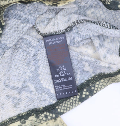 Topshop Women’s Green Snake Print Petite Mock Neck Long Sleeve Top Size 4