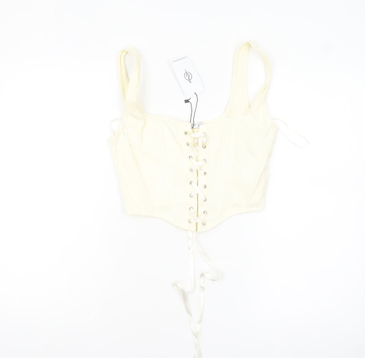 Stradivarius Women’s Ivory Cropped Lace Up Tank Top Size 12