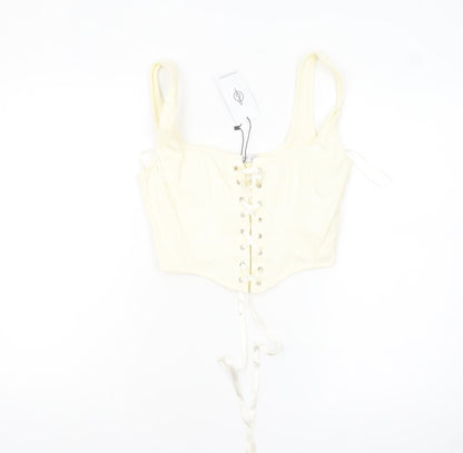 Stradivarius Women’s Ivory Cropped Lace Up Tank Top Size 12