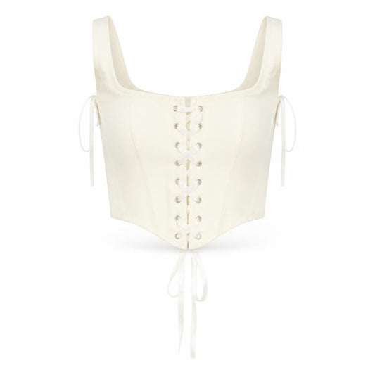 Stradivarius Women’s Ivory Cropped Lace Up Tank Top Size 12