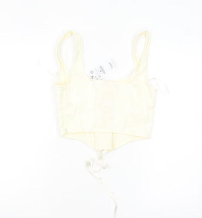 Stradivarius Women’s Ivory Cropped Lace Up Tank Top Size 12