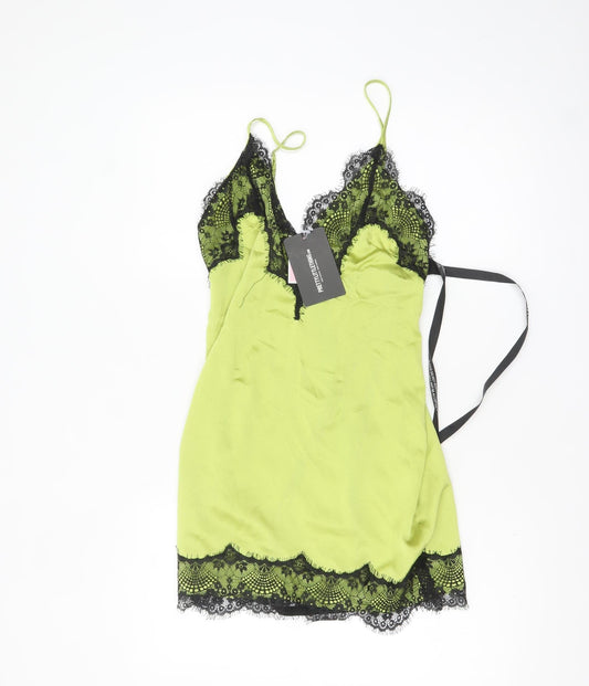 PrettyLittleThing Women's Green Lace Trim Slip Dress Size 8