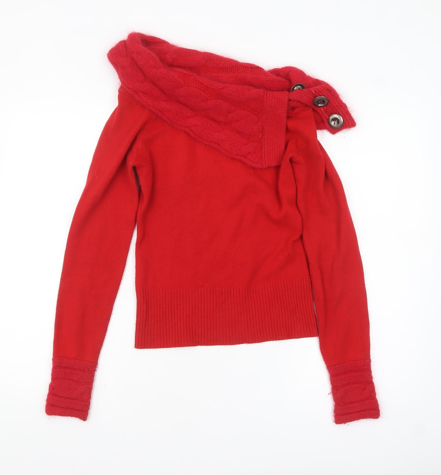 Jane Norman Women's Red Cowl Neck Cable-Knit Jumper Size 8