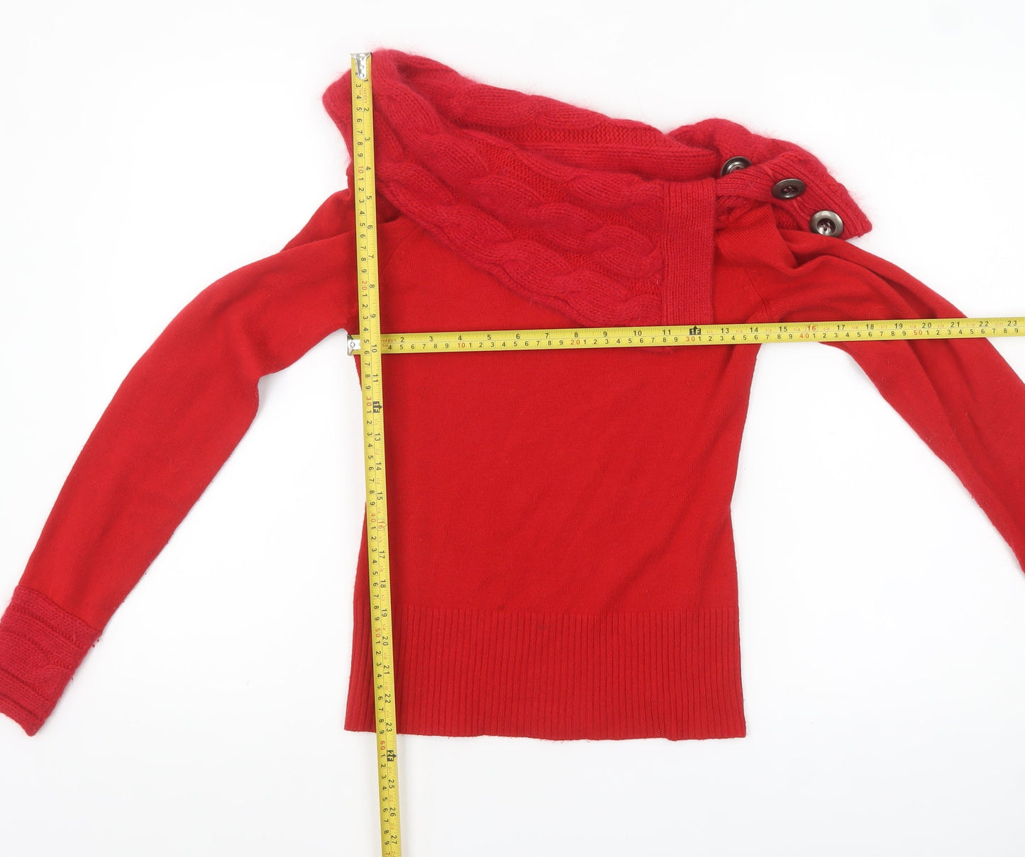 Jane Norman Women's Red Cowl Neck Cable-Knit Jumper Size 8