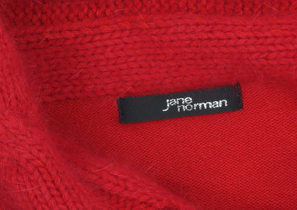Jane Norman Women's Red Cowl Neck Cable-Knit Jumper Size 8