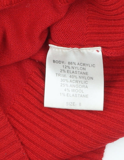 Jane Norman Women's Red Cowl Neck Cable-Knit Jumper Size 8