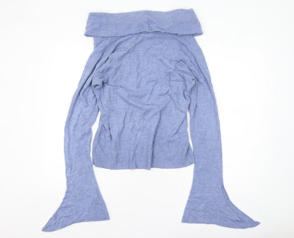 Wallis Women Blue Cowl Neck Bell Sleeve Pullover Jumper Size 14