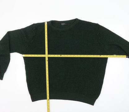 boohooMAN Men's Green Waffle Knit Cotton Crew Neck Jumper XL
