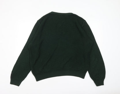 boohooMAN Men's Green Waffle Knit Cotton Crew Neck Jumper XL
