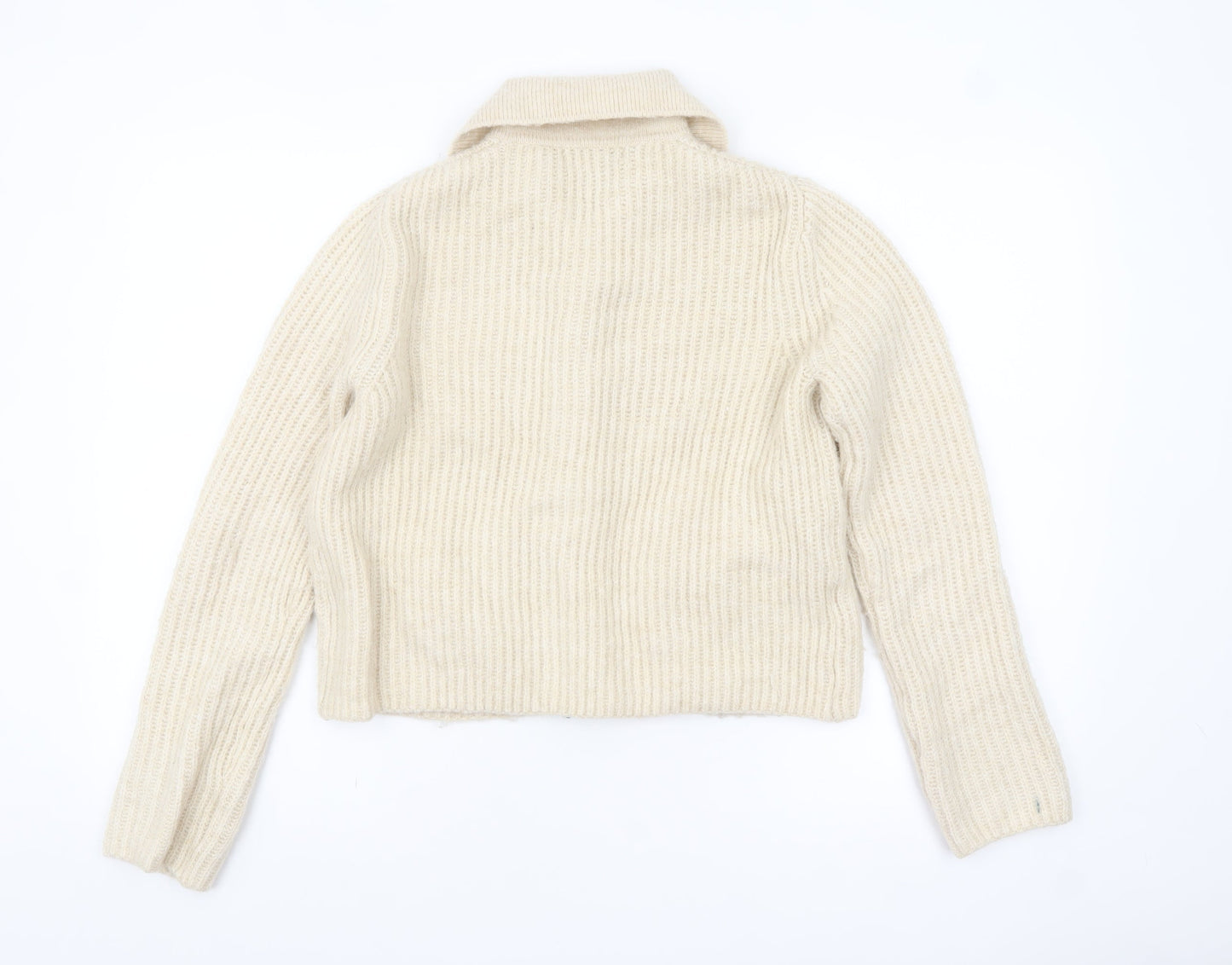 MNG Womens Beige Wool Blend Collared Cardigan Size S