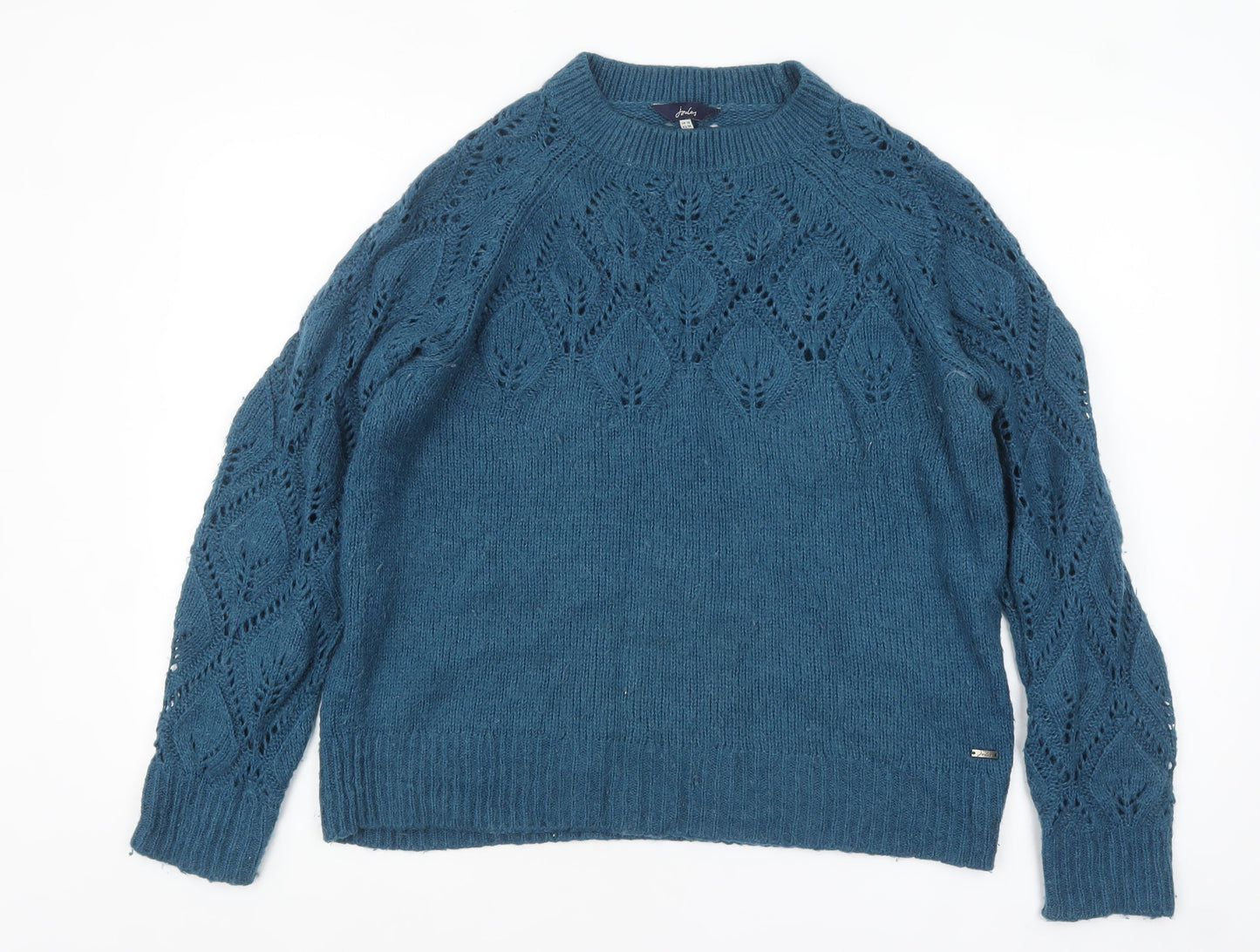 Joules Women Blue Open-Knit Wool Alpaca Crew Neck Jumper UK 10