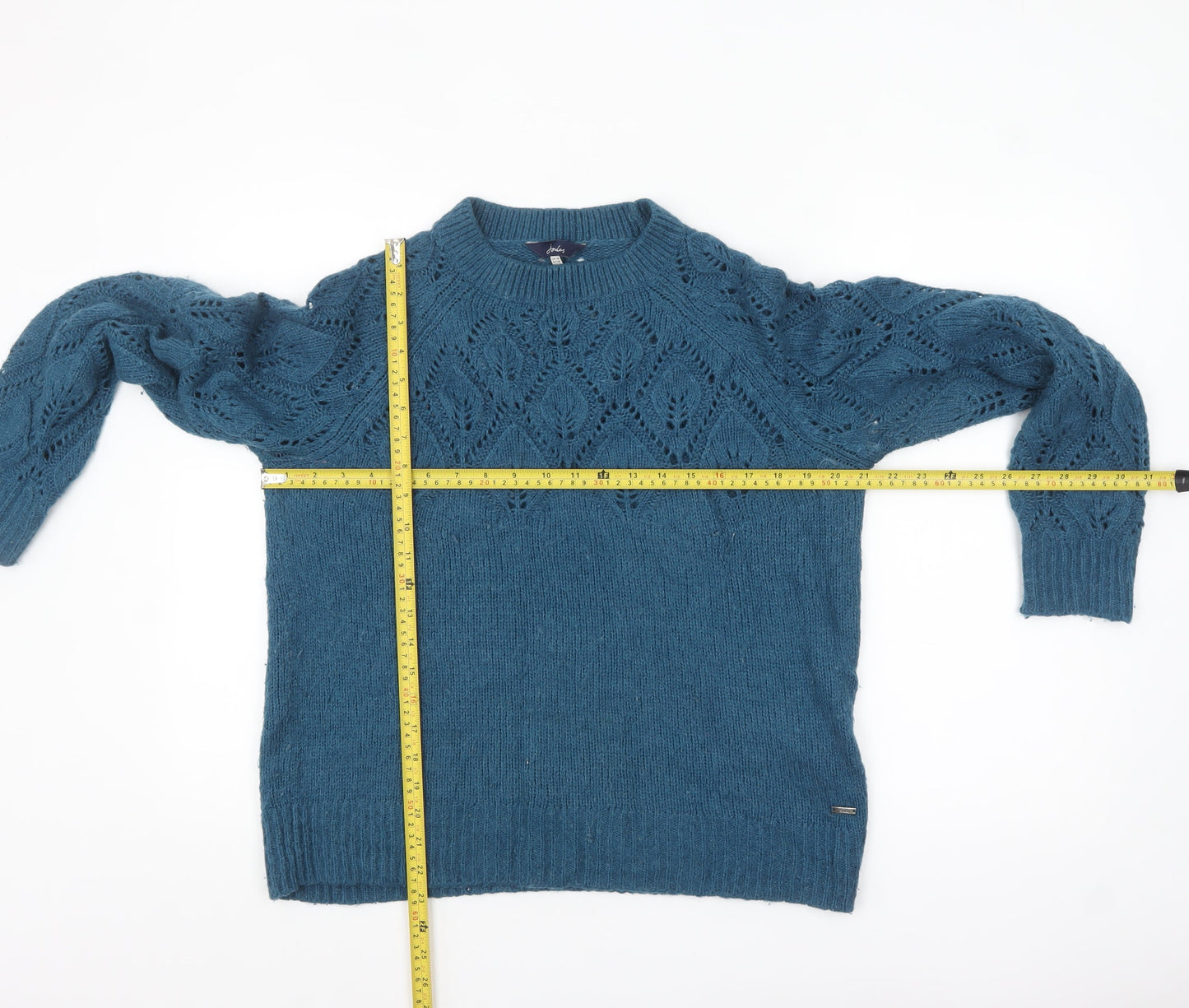 Joules Women Blue Open-Knit Wool Alpaca Crew Neck Jumper UK 10