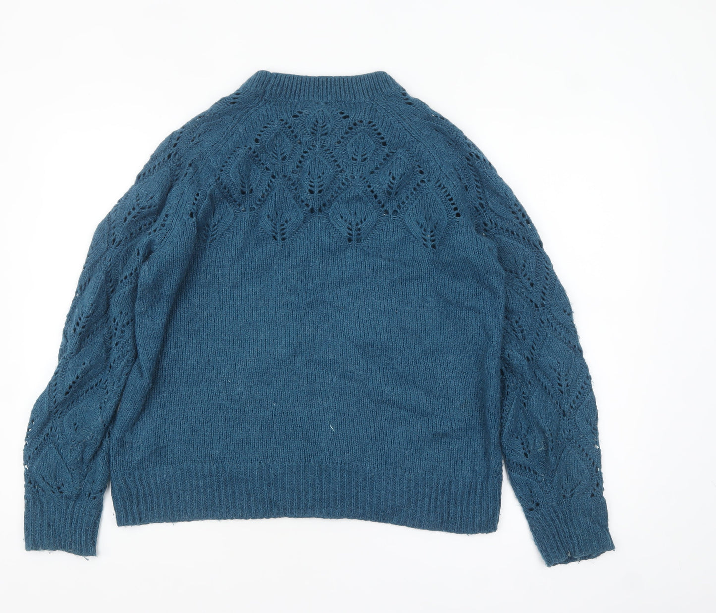 Joules Women Blue Open-Knit Wool Alpaca Crew Neck Jumper UK 10