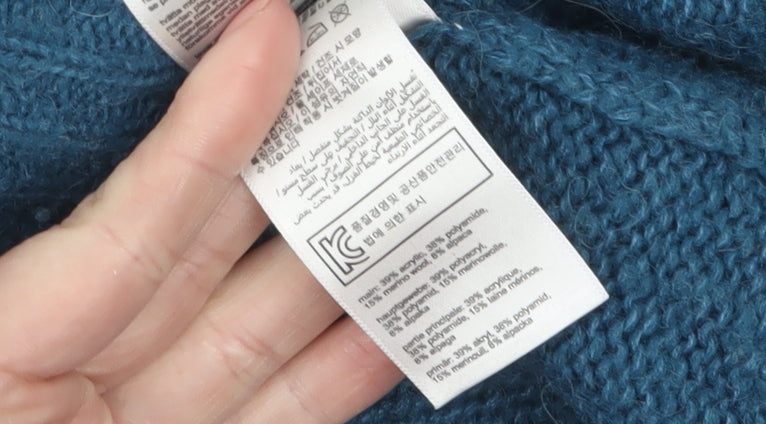Joules Women Blue Open-Knit Wool Alpaca Crew Neck Jumper UK 10
