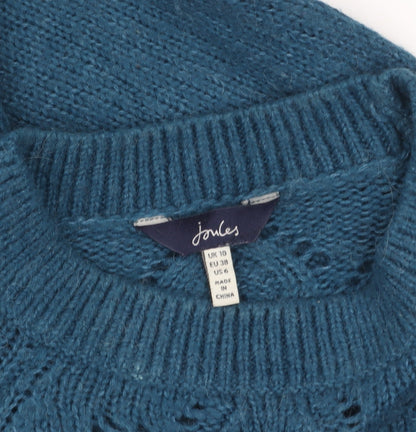 Joules Women Blue Open-Knit Wool Alpaca Crew Neck Jumper UK 10