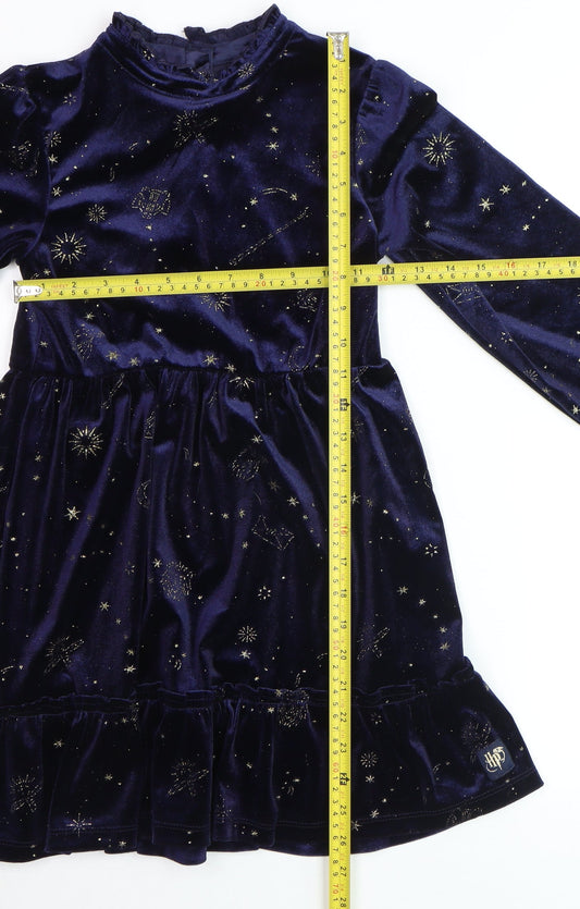 Marks and Spencer Girls Navy Velvet Harry Potter Long Sleeve Skater Dress 8-9 Years