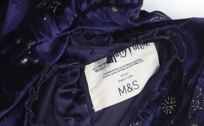 Marks and Spencer Girls Navy Velvet Harry Potter Long Sleeve Skater Dress 8-9 Years