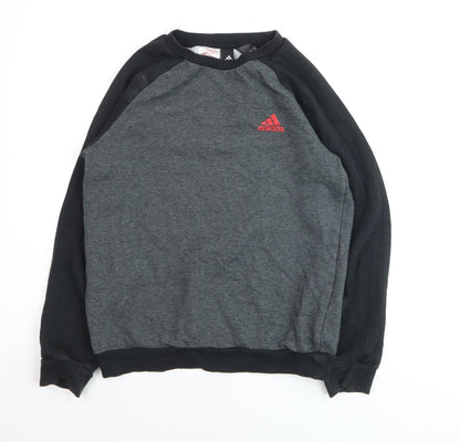 Adidas Boys Grey Black Sweatshirt Size 12-13 Years Crew Neck Long Sleeve