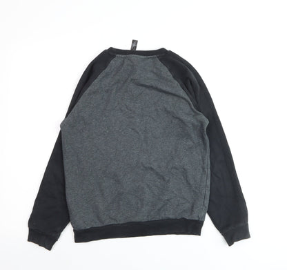 Adidas Boys Grey Black Sweatshirt Size 12-13 Years Crew Neck Long Sleeve