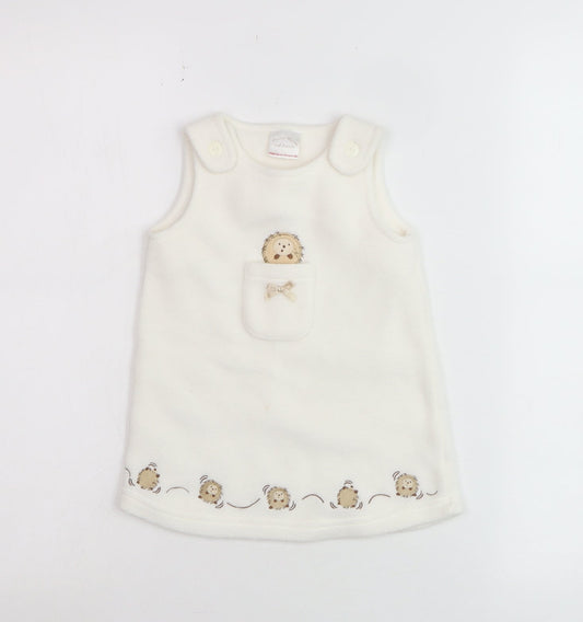Minimode Unisex Baby Ivory Fleece Pinafore Dress 3-6 Months Hedgehog Embroidered