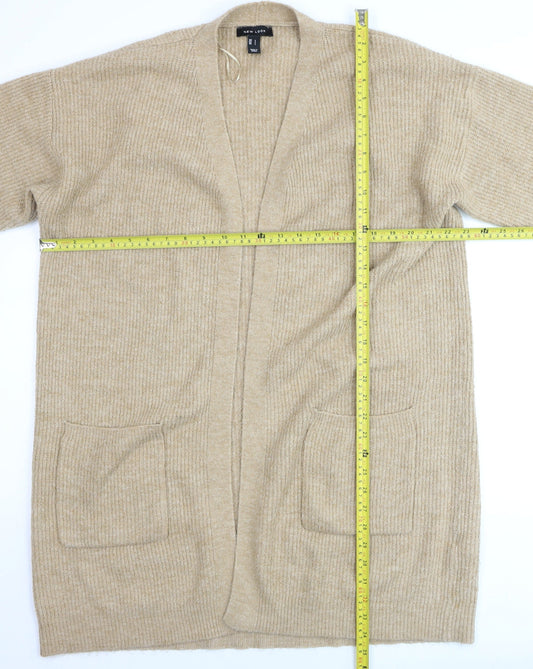 New Look Women Beige Longline Cardigan L Knit Open Front Jumper