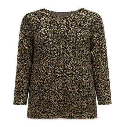 Front view of First Choice Women's Black Gold Floral Long Sleeve Tunic Top M