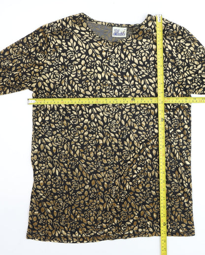 First Choice Women's Black Gold Floral Long Sleeve Tunic Top M