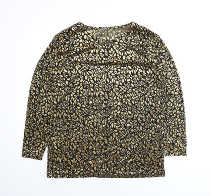 First Choice Women's Black Gold Floral Long Sleeve Tunic Top M