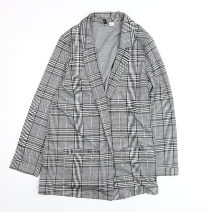 H&M Divided Women's Grey Check Blazer Size M Classic Mid-Length Jacket