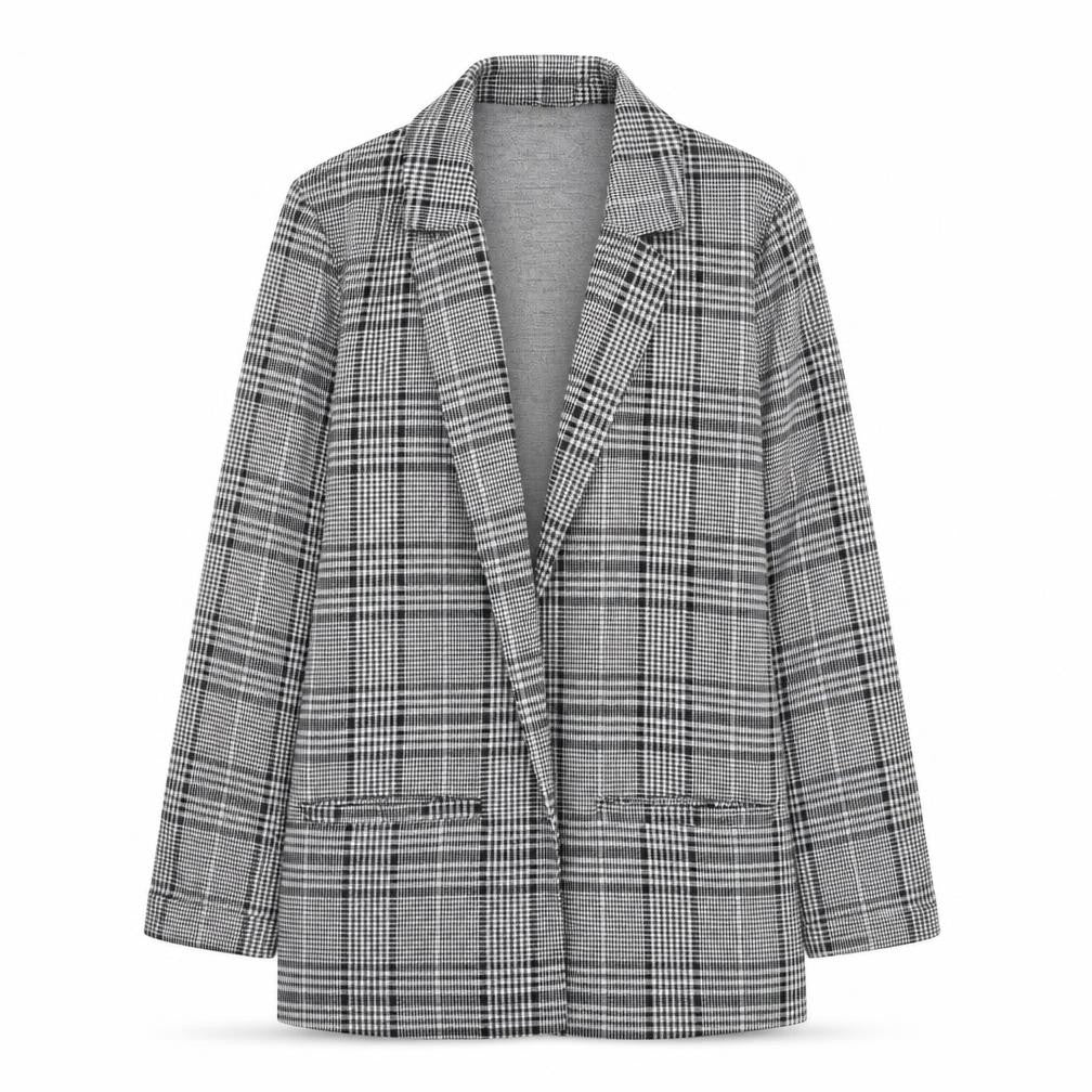 H&M Divided Women's Grey Check Blazer Size M Classic Mid-Length Jacket