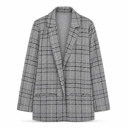 H&M Divided Women's Grey Check Blazer Size M Classic Mid-Length Jacket