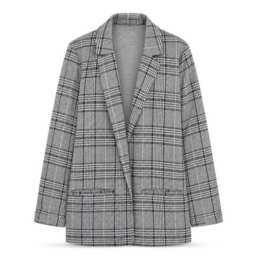 H&M Divided Women's Grey Check Blazer Size M Classic Mid-Length Jacket