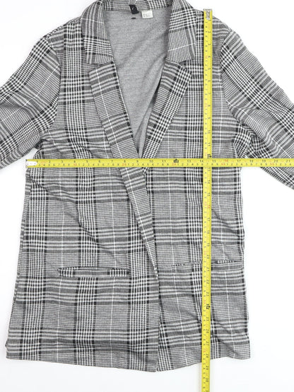 H&M Divided Women's Grey Check Blazer Size M Classic Mid-Length Jacket