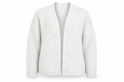 Front view of FatFace Women’s Grey Chunky-Knit Open Cardigan, size S, Wool Blend