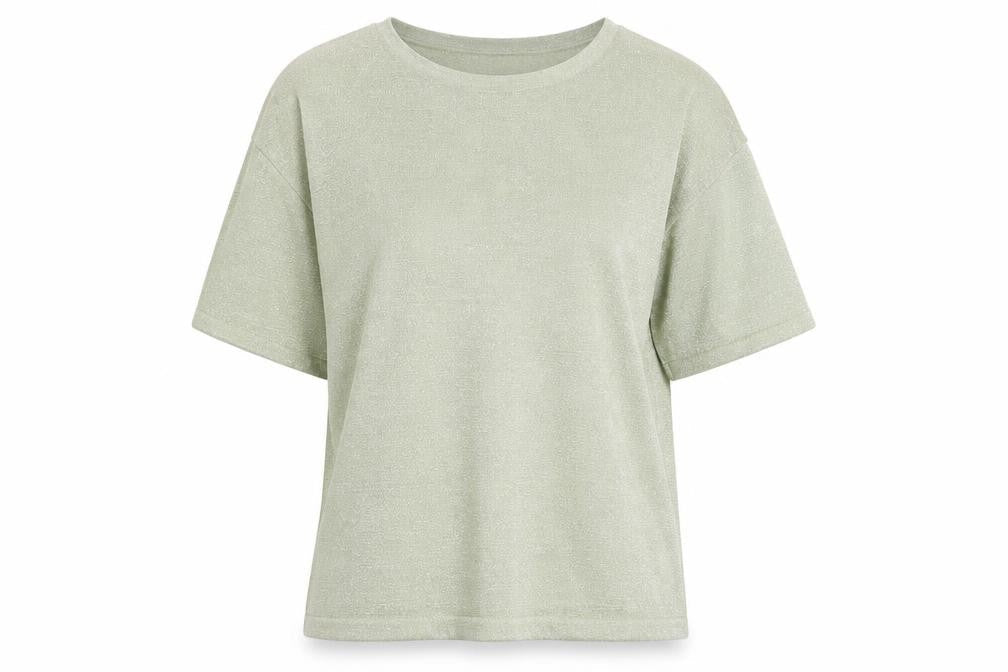 Front view of Marks & Spencer Women’s Light Green Glitter Knit T-Shirt Medium