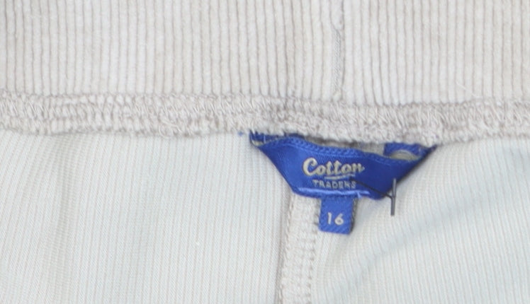Cotton Traders Women Light Mink Corduroy Trousers Size 16 Elastic Waist