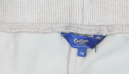 Cotton Traders Women Light Mink Corduroy Trousers Size 16 Elastic Waist