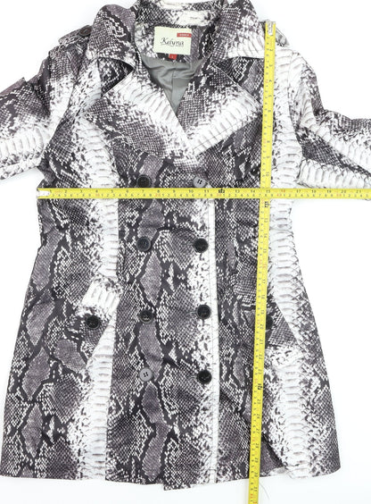 Kelyna Paris Women's Grey Snake Print Trench Coat L Belted Mid Length