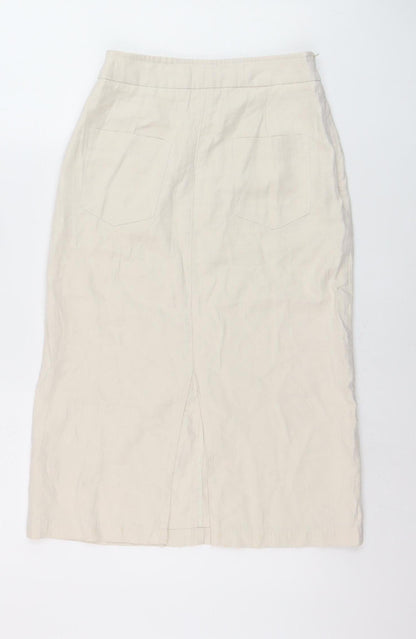 Miss Lan Women's Beige Cotton Midi Pencil Skirt Size S
