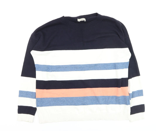 Hobbs Women's Multicoloured Striped Cotton Crew Neck Jumper Size L