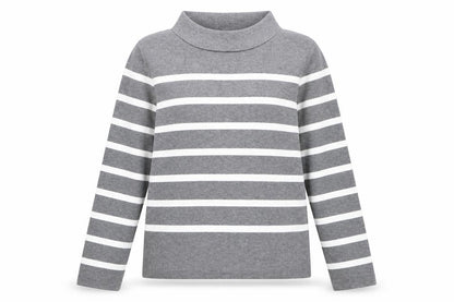 Hobbs Women Grey White Striped Roll Neck Cotton Jumper Size M
