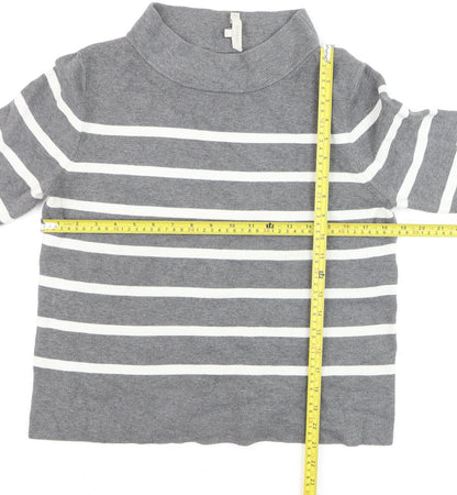 Hobbs Women Grey White Striped Roll Neck Cotton Jumper Size M