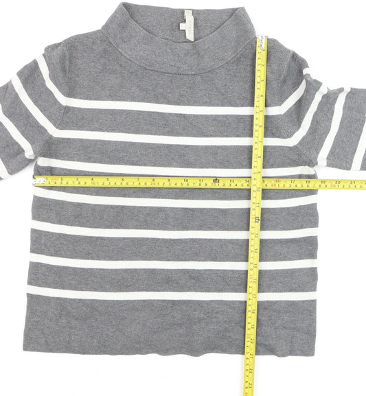 Hobbs Women Grey White Striped Roll Neck Cotton Jumper Size M
