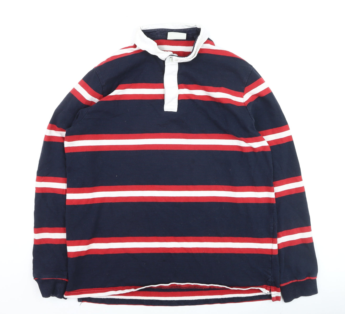 C&A Mens Blue Red Striped Long Sleeve Rugby Polo Shirt XL