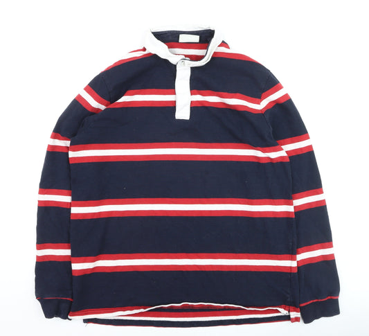 C&A Mens Blue Red Striped Long Sleeve Rugby Polo Shirt XL