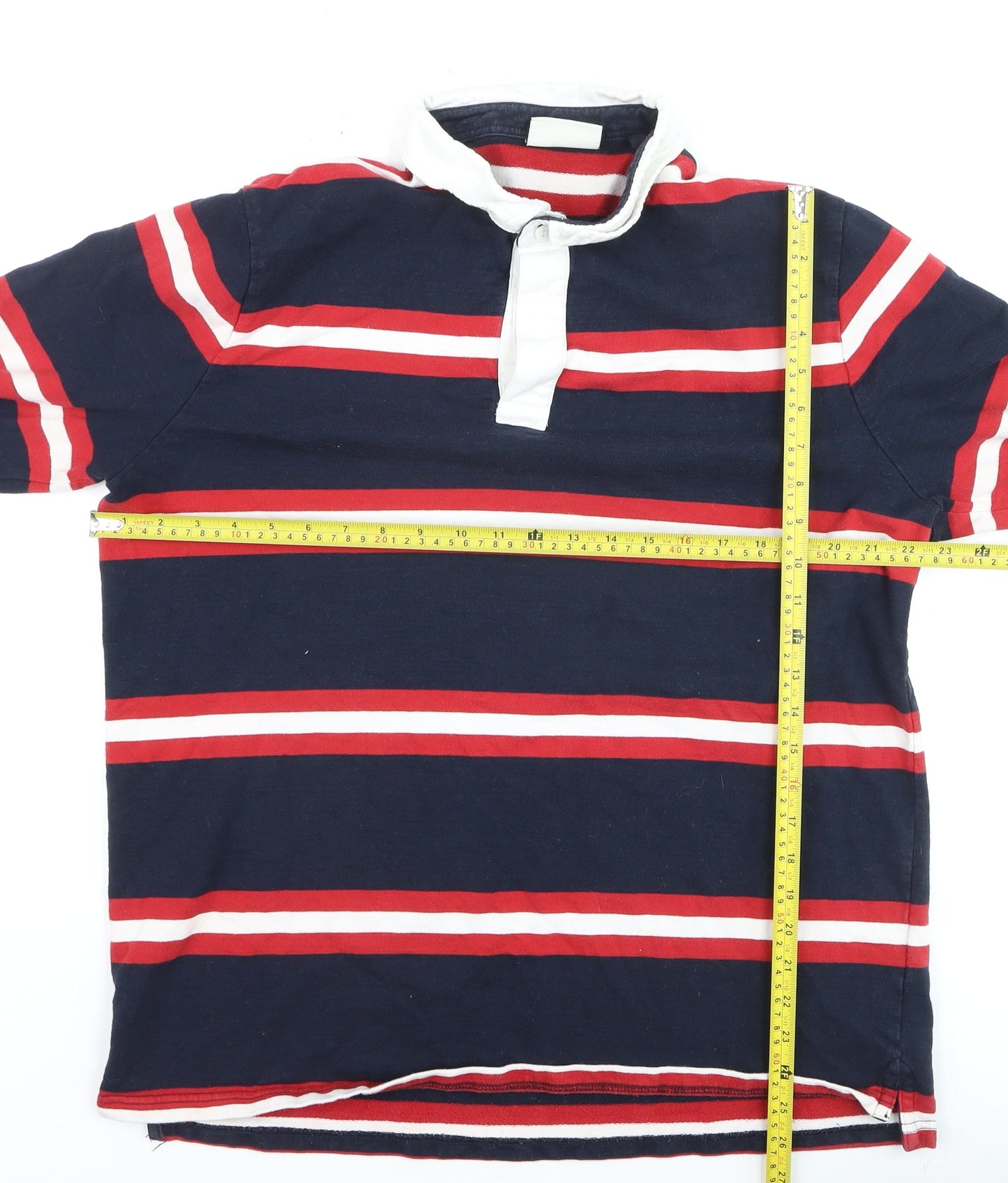 C&A Mens Blue Red Striped Long Sleeve Rugby Polo Shirt XL